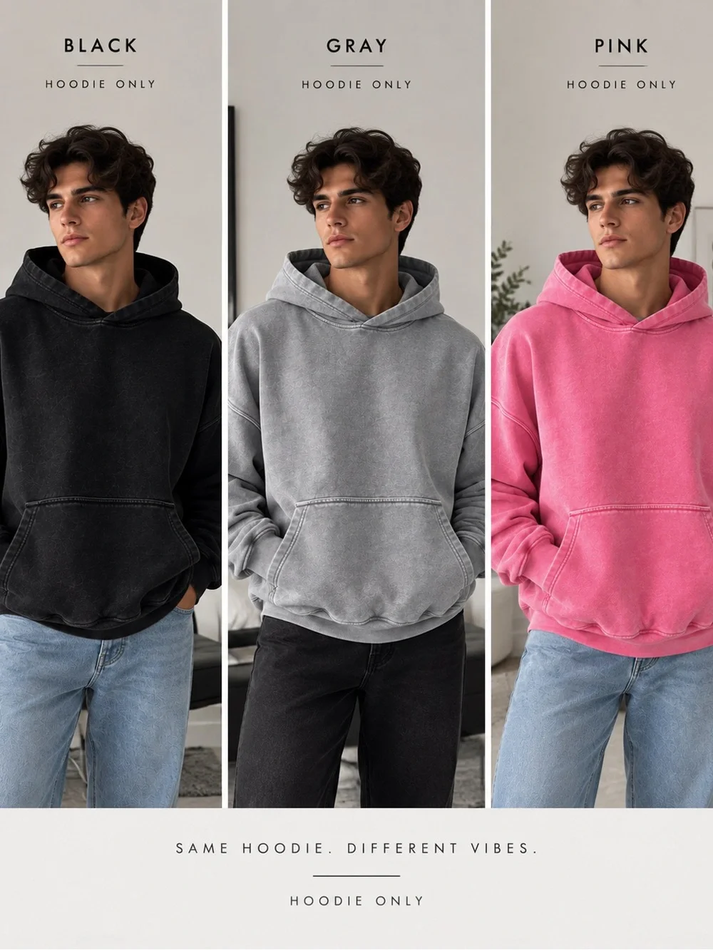 Everyday Washed Pullover Hoodie - Pink, Gray, Black
